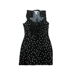NWT WHBM Dress Women XSmall Sleeveless Shift Ruffle V Neck Black White Polka Dot